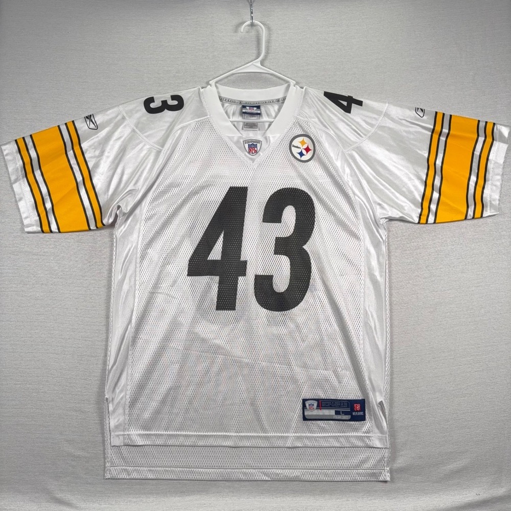 Reebok NFL Steelers Troy Polamalu Jersey Mens Size L White Polyester